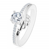 Inel de logodnă, argint 925, zirconiu transparent și brațe strălucitoare, frunze - Marime inel: 46