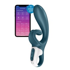 Vibrator Rabbit Hug Me Blueooth Control, Free App, Silicon, USB, Albastru, 20 cm