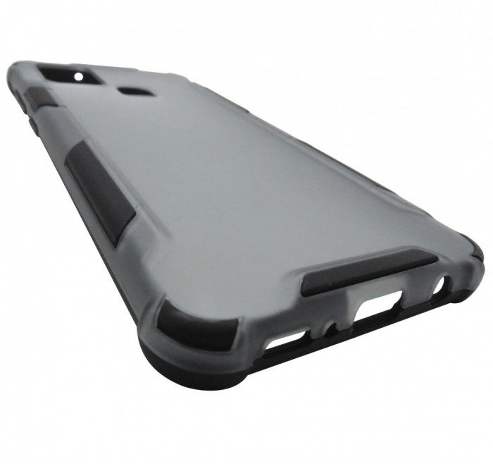 Husa tip capac spate Atlas antisoc plastic gri semitransparent + silicon negru pentru Samsung Galaxy A21s (SM-A217F)