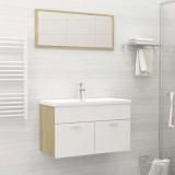 Set mobilier baie, 2 piese, alb și stejar Sonoma,lemn prelucrat