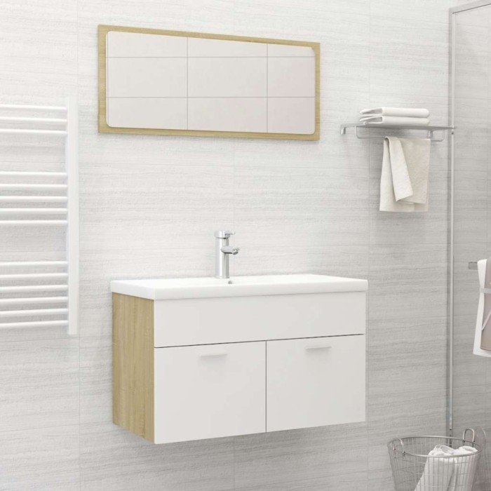 Set mobilier baie, 2 piese, alb și stejar Sonoma,lemn prelucrat