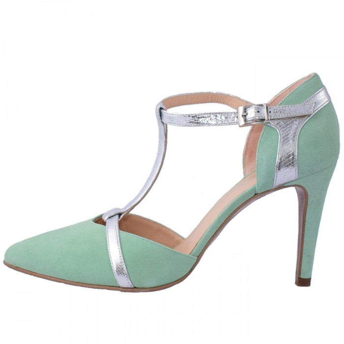 Pantofi decupati dama, din piele naturala, Brenda Zaro, T2572-B1-84, verde deschis