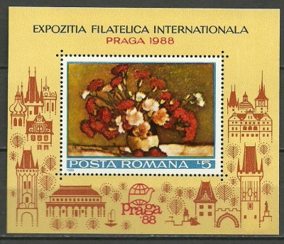 1988 - expo Praga, pictura, flori, colita neuzata foto