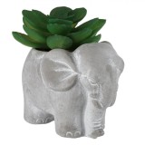 Ghiveci Decorativ Etnic, Elefant, Dimensiuni 8x5x7.5cm, Ciment, Plantă Artificială, Gri