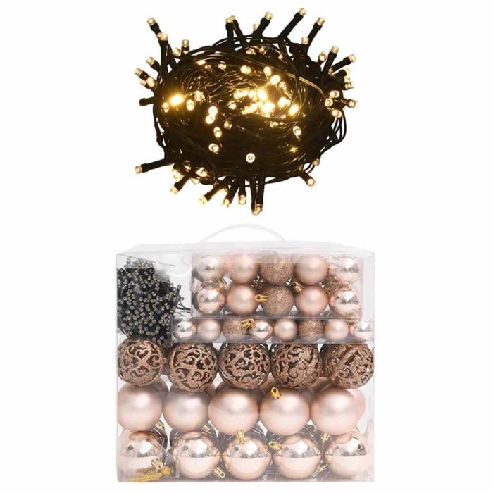 vidaXL Set globuri Crăciun cu v&acirc;rf &amp; 300 LED-uri 120 piese, roz auriu 330098