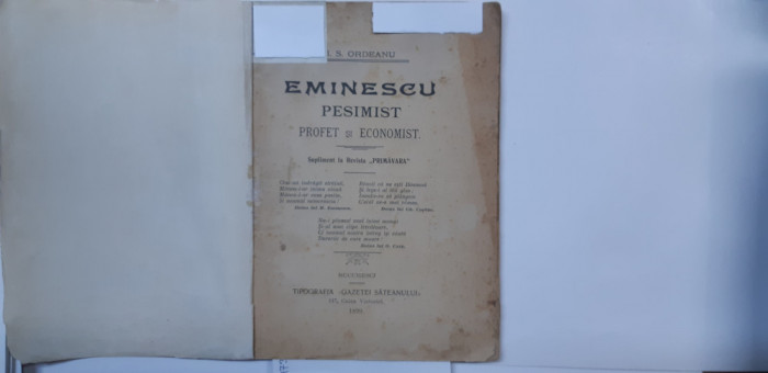 Eminescu: I. Ordeanu,Eminescu, pesimist,Bucuresti,1899