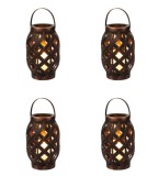 Set 4 felinare decorative cu lumanari led, lumina calda, bronz, 15 x 23 cm
