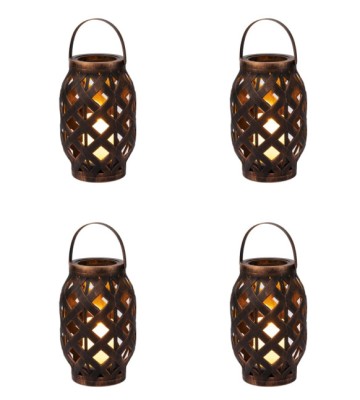 Set 4 felinare decorative cu lumanari led, lumina calda, bronz, 15 x 23 cm foto