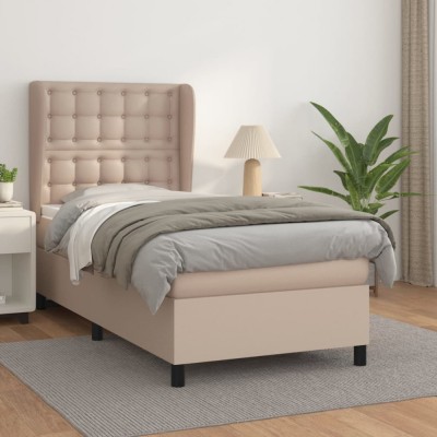 vidaXL Pat box spring cu saltea, cappuccino, 90x200 cm piele ecologică 3129014 foto
