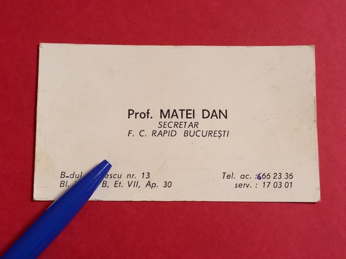 Carte de vizita (de colectie) - Prof. MATEI DAN - Secretar FC RAPID BUCURESTI