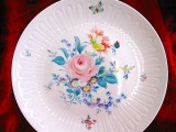FARFURIE / PLATOU TORT / FRUCTIERA PORTELAN DECOR FLORI SI FLUTURI 30 CM