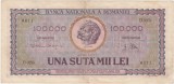 ROMANIA 100000 LEI IANUARIE 1947 aVF COLT REPARAT