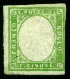 Italy Sardinia 1855 Definitives, King Viktor Emanuel II, 5c emerald, MH AM.157, Nestampilat