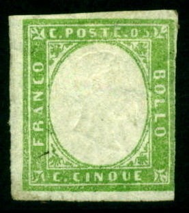 Italy Sardinia 1855 Definitives, King Viktor Emanuel II, 5c emerald, MH AM.157
