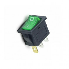 Intrerupator Rocker dreptunghiular miniatura SPST ON-OFF Verde cu led 250V 6A IP20 KCD1-2 3pini