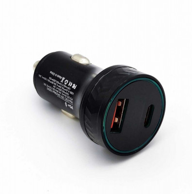 Incarcator auto HY-46 Fast Charging Negru, 100W USB Type-C, USB-A, Inel luminos cu 4 culori foto