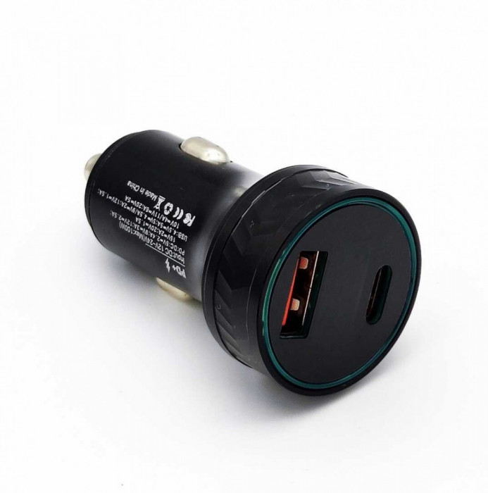 Incarcator auto HY-46 Fast Charging Negru, 100W USB Type-C, USB-A, Inel luminos cu 4 culori