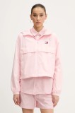 Tommy Jeans geacă culoarea roz, de tranzitie, oversize, DW0DW20672