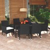 Set masa gradina vidaXL, 7 piese, poliratan negru, blat WPC 150 cm, cu perne