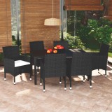 VidaXL Set de masă pentru grădină cu perne, 7 piese, negru, poliratan