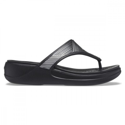 Șlapi Crocs Monterey Metallic Wedge Flip Negru - Black foto