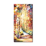Tablou pictat manual hol, living, dormitor, Aleea cu felinar , 80x40cm ulei pe panza in cutit efect 3D, Fabulos