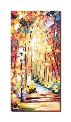Tablou pictat manual hol, living, dormitor, Aleea cu felinar , 80x40cm ulei pe panza in cutit efect 3D, Fabulos foto