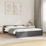 vidaXL Cadru de pat Double 4FT6, gri, 135x190 cm, lemn masiv