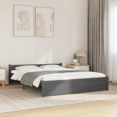 vidaXL Cadru de pat Double 4FT6, gri, 135x190 cm, lemn masiv
