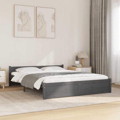vidaXL Cadru de pat Double 4FT6, gri, 135x190 cm, lemn masiv foto