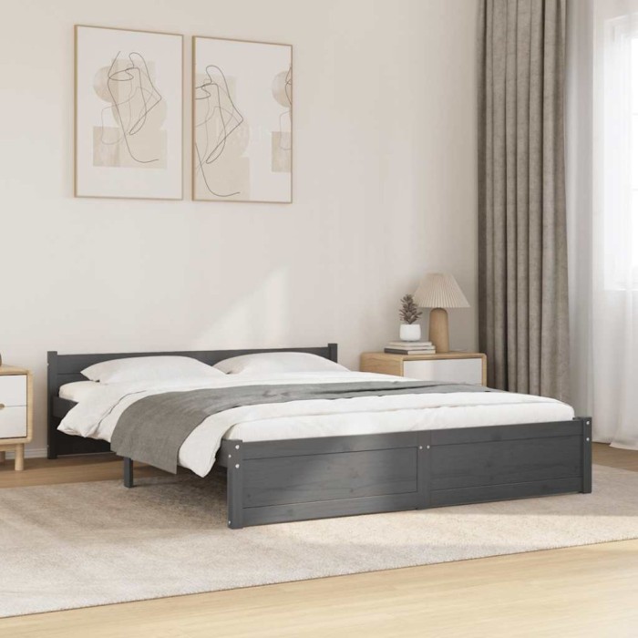 vidaXL Cadru de pat Double 4FT6, gri, 135x190 cm, lemn masiv