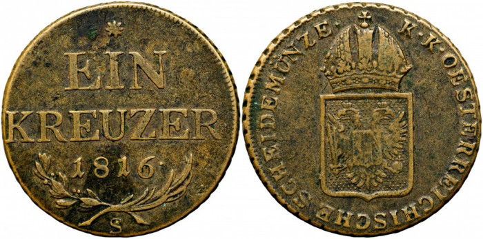 1816 S (Schmolinitz), 1 kreuzer - Francisc al II-lea - Imperiul Habsburgic!