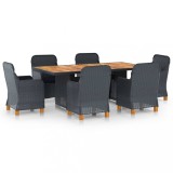 vidaXL Set mobilier exterior cu perne, 7 piese, gri &icirc;nchis, poliratan