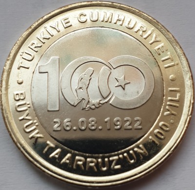 1 Lira 2022 Turcia, 100th Anniversary of the Great Offensive, unc foto