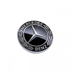 Emblema Mercedes Benz, montare capota, 56mm, negru/argintiu