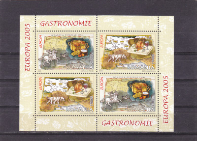 Romania - Europa 2005 - Gastronomie, bloc de 4 timbre LP 1683 a, MNH foto