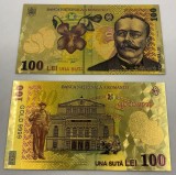 100 LEI 2005 (REPLICA/REPRODUCERE) POLIMER (PLASTIC) PLACATA CU AUR DE 24K