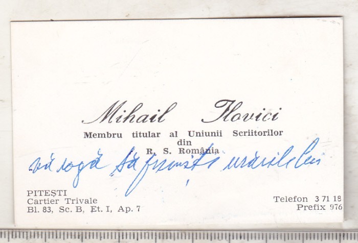 bnk div Carte de vizita cu felicitare olografa - Mihail Ilovici - scriitor
