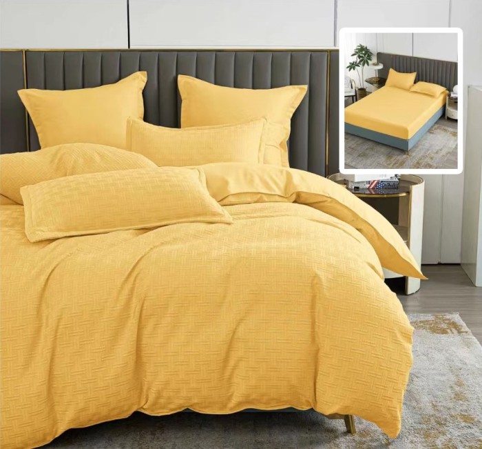 LENJERIE DE PAT NATUR UNI STRIPE 6 PIESE CU HUSĂ (GALBEN)