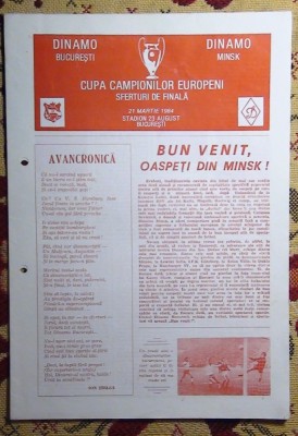 Programul Dinamo București - Dinamo Minsk 1984 foto