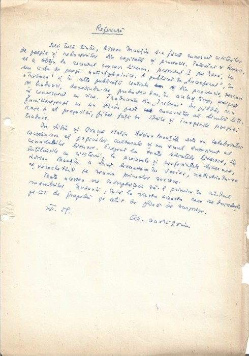 A3549N Alexandru Andrițoiu, act scris și semnat olograf, 1959
