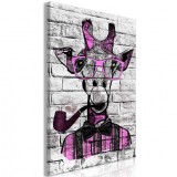 Cumpara ieftin Tablou - Giraffe with Pipe (1 Part) Vertical Pink 60x90 cm