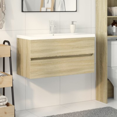 Set mobilier de baie, 2 piese, ceramică și lemn prelucrat foto