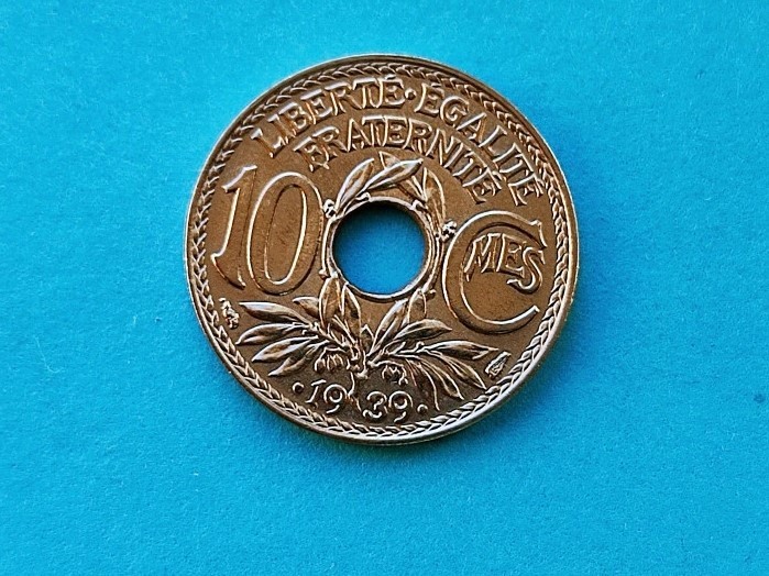 10 Centimes 1939 Franta-AUNC++UNC -luciu de batere