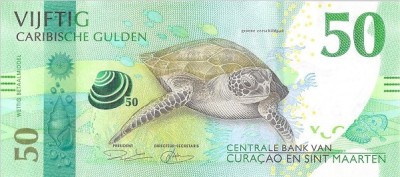 Cura&amp;ccedil;ao &amp;amp; St. Maarten (p#3) 50 Gulden 31.03.2025 UNC &amp;#039;Țestoasă de Mare&amp;#039; Primele bancnote emise foto