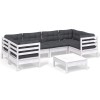 Set mobilier de gradina cu perne, 7 piese, alb, lemn masiv pin
