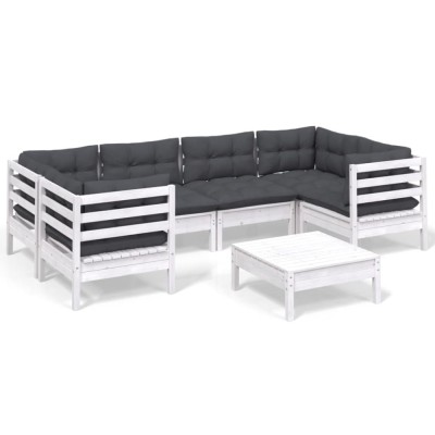 Set mobilier de gradina cu perne, 7 piese, alb, lemn masiv pin foto