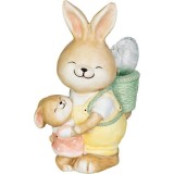Decoratiune gradina, ceramica, solara, iepuras cu pui si cos cu ou, LED, 17.8x25.5x39 cm, MagicHome, Magic Home