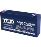 Acumulator AGM VRLA 6V 1.4Ah plumb acid 97x24x52 mm F1 terminal TED