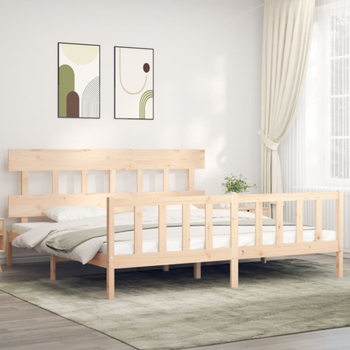 Cadru de pat cu tăblie Super King Size, lemn masiv